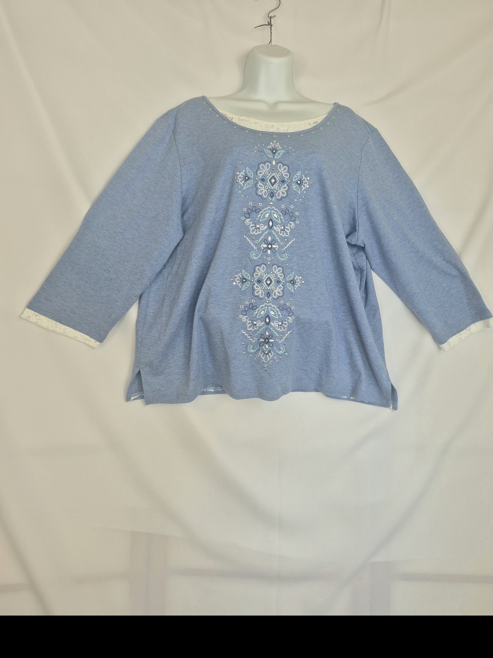 Alfred Dunner Light Blue Embroidered Pullover Tunic